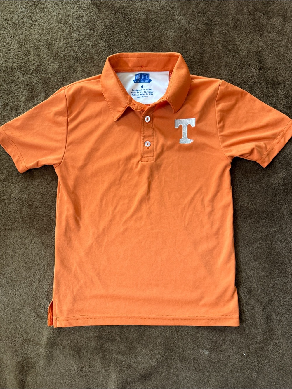 Kids Orange Polo Shirt with 'T' Chest Patch